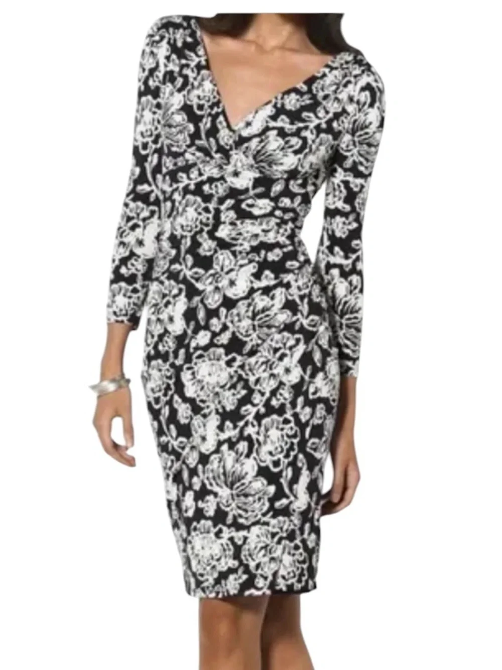 Lauren Ralph Lauren Faux Wrap Floral Midi Shift Dress Sz 4 Original $134 - Picture 1 of 7